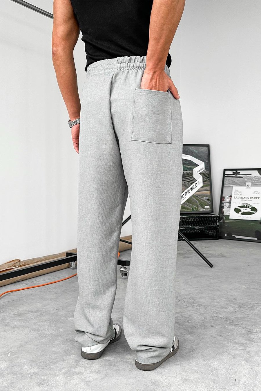 Gri Beli İpli Çımalı Relaxed Pantolon