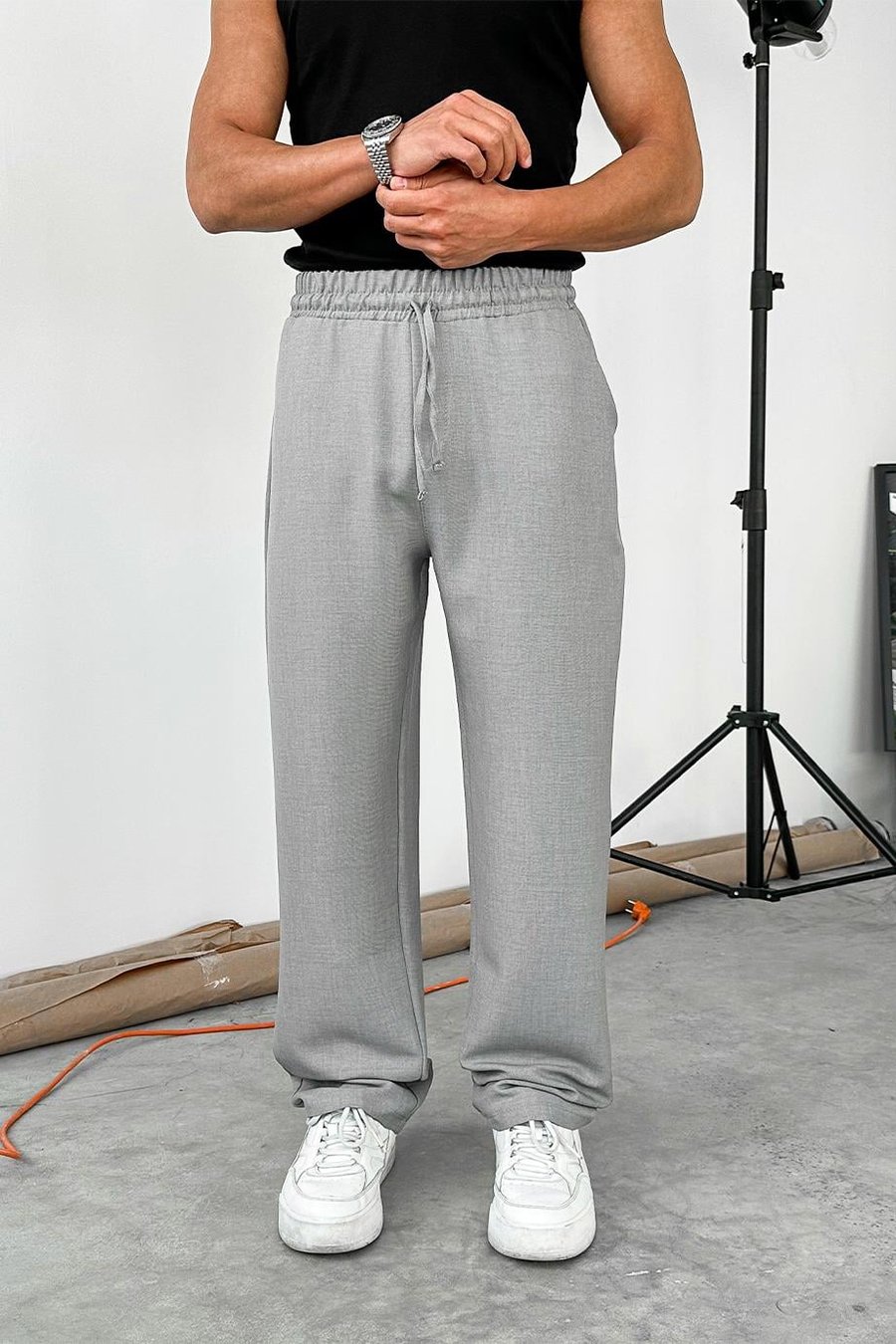 Gri Beli İpli Relaxed Pantolon