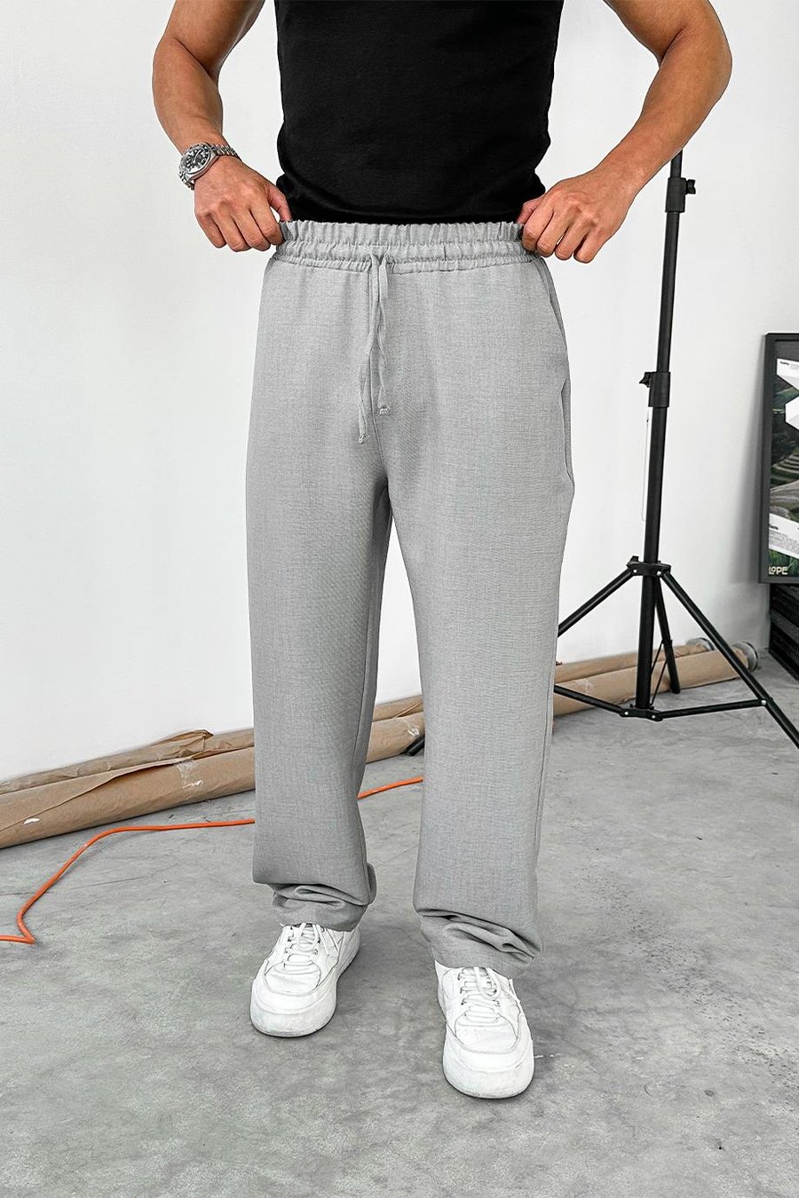 Gri Beli İpli Relaxed Pantolon