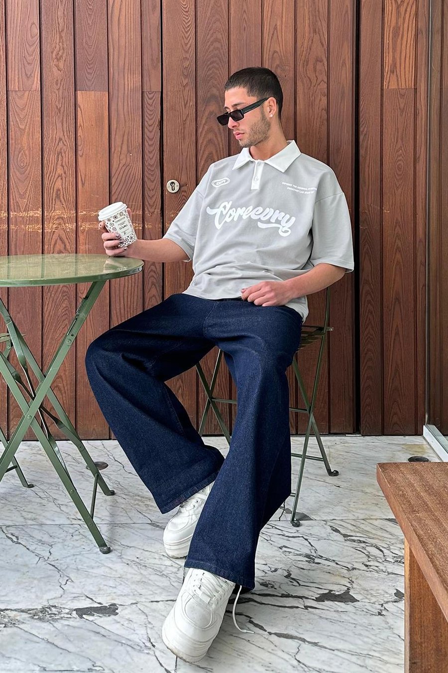 GRİ Coreev Polo Yaka OUTPLENTY PREMİUM Oversize Tişört