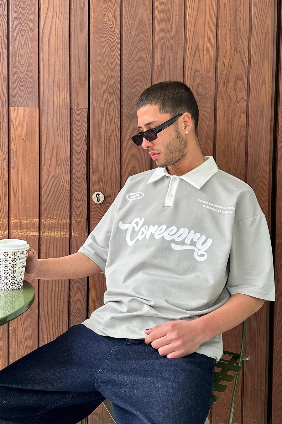 GRİ Coreev Polo Yaka OUTPLENTY PREMİUM Oversize Tişört