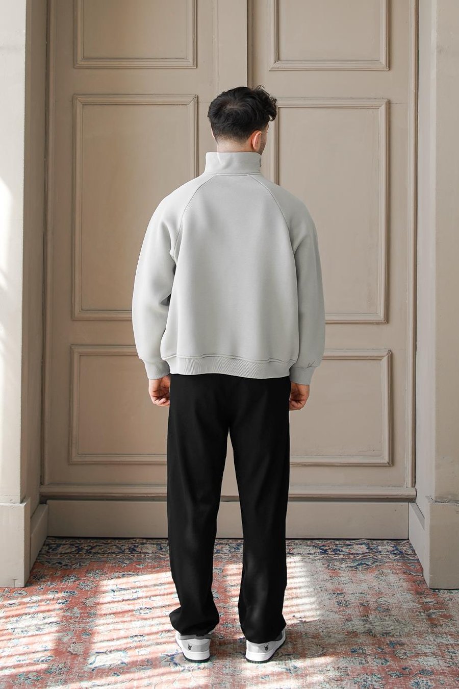 Gri Cozy Basic Çift Fermuar Oversize Sweatshirt