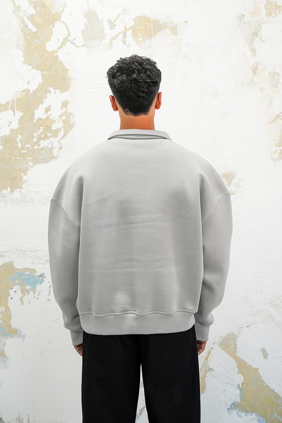 Gri Cozy Basic Oversize Polo Yaka Sweatshirt