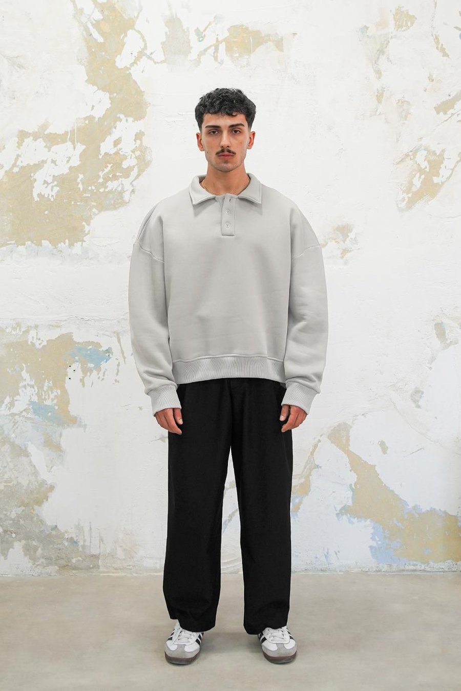 Gri Cozy Basic Oversize Polo Yaka Sweatshirt
