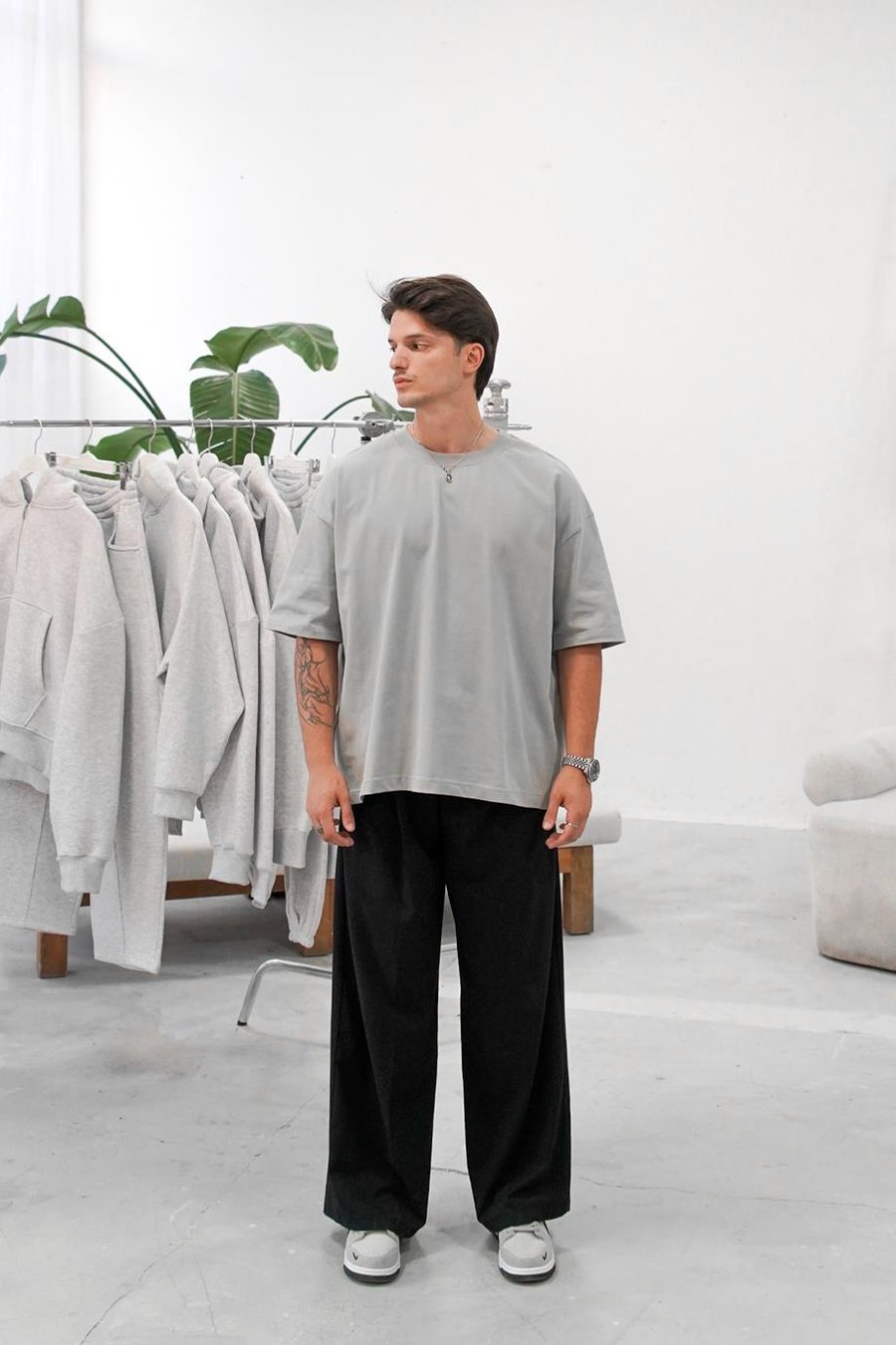 GRİ Cozy Basic Oversize Tişört