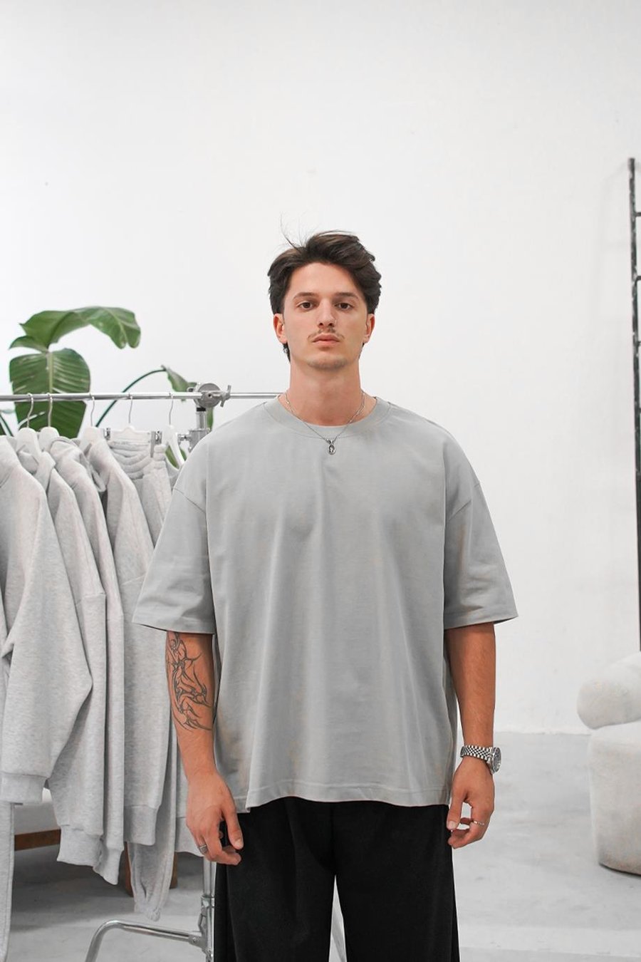 GRİ Cozy Basic Oversize Tişört