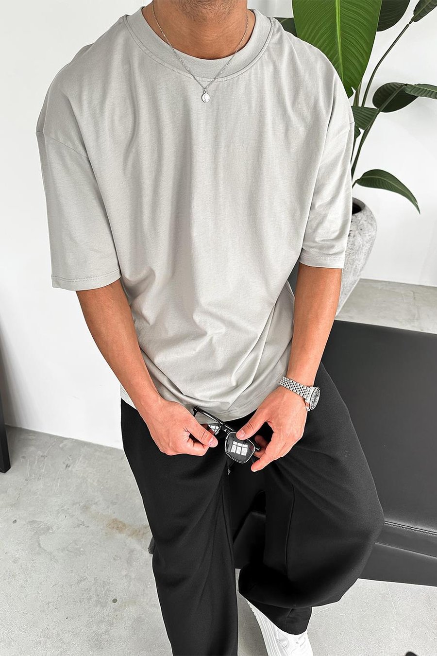 Gri Cozy Basic Oversize Tişört