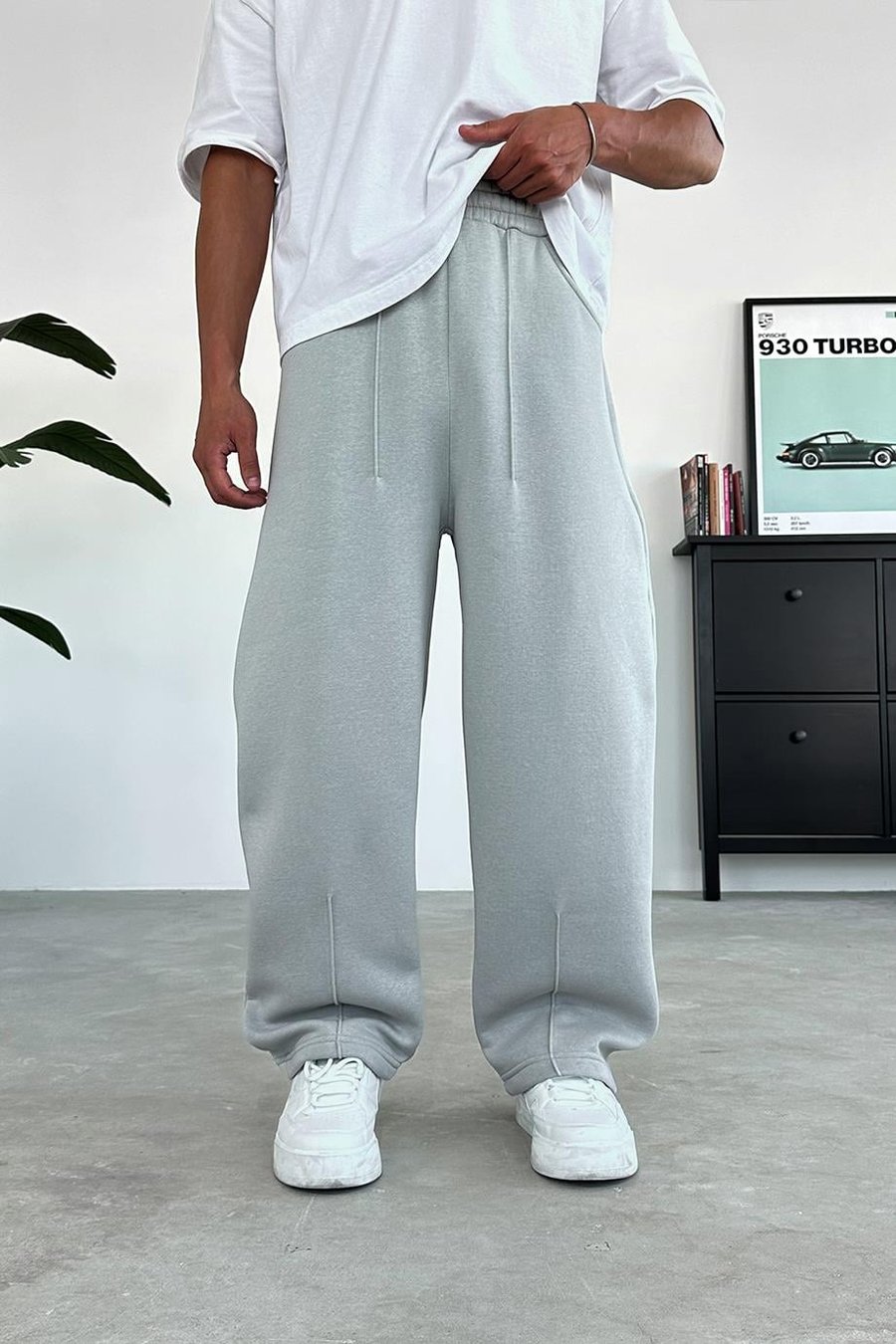 Gri Cozy Basic Pileli Baggy Eşofman