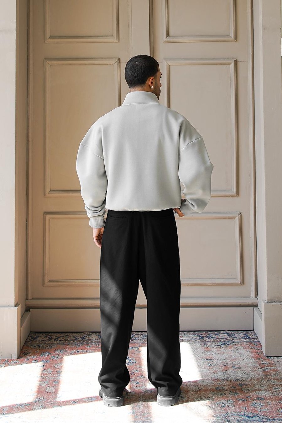 Gri Cozy Basic Yarım Fermuar Oversize Sweatshirt