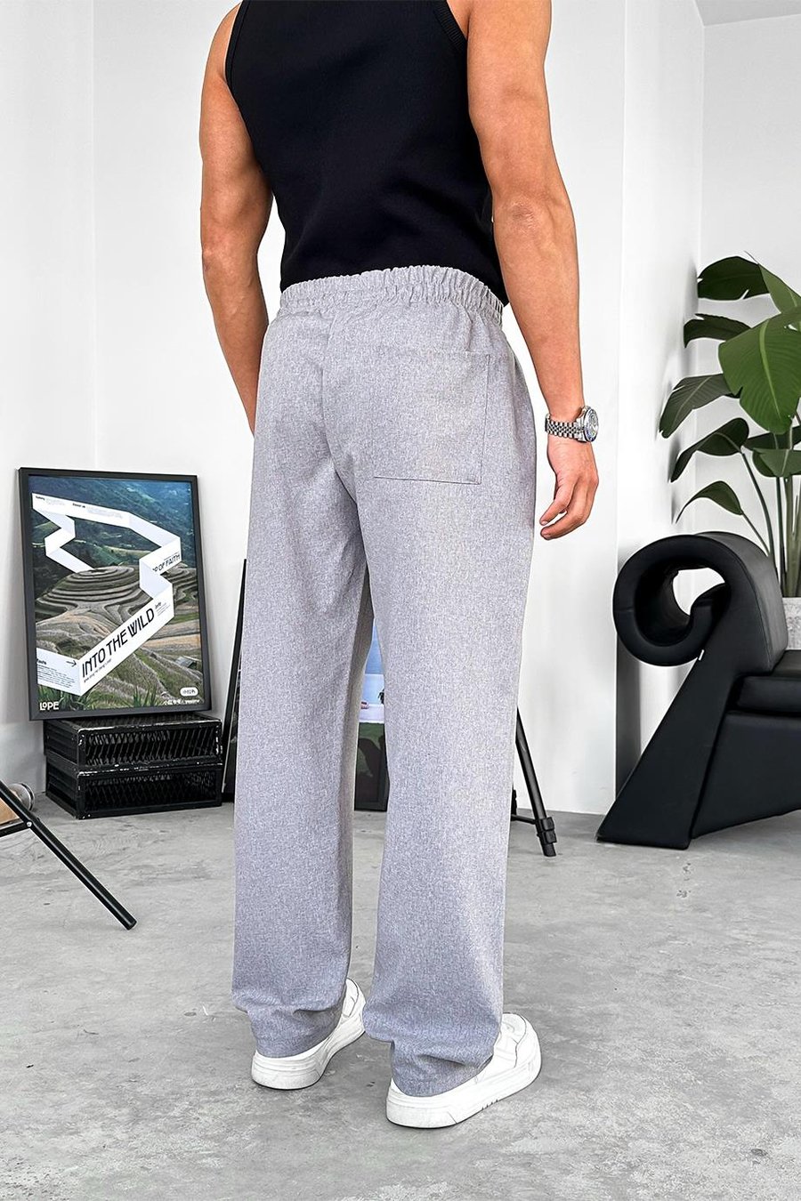 Gri Dokulu Soft Jogger Pantolon