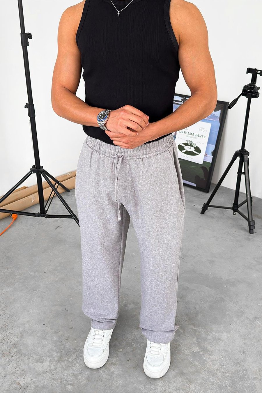 Gri Dokulu Soft Jogger Pantolon
