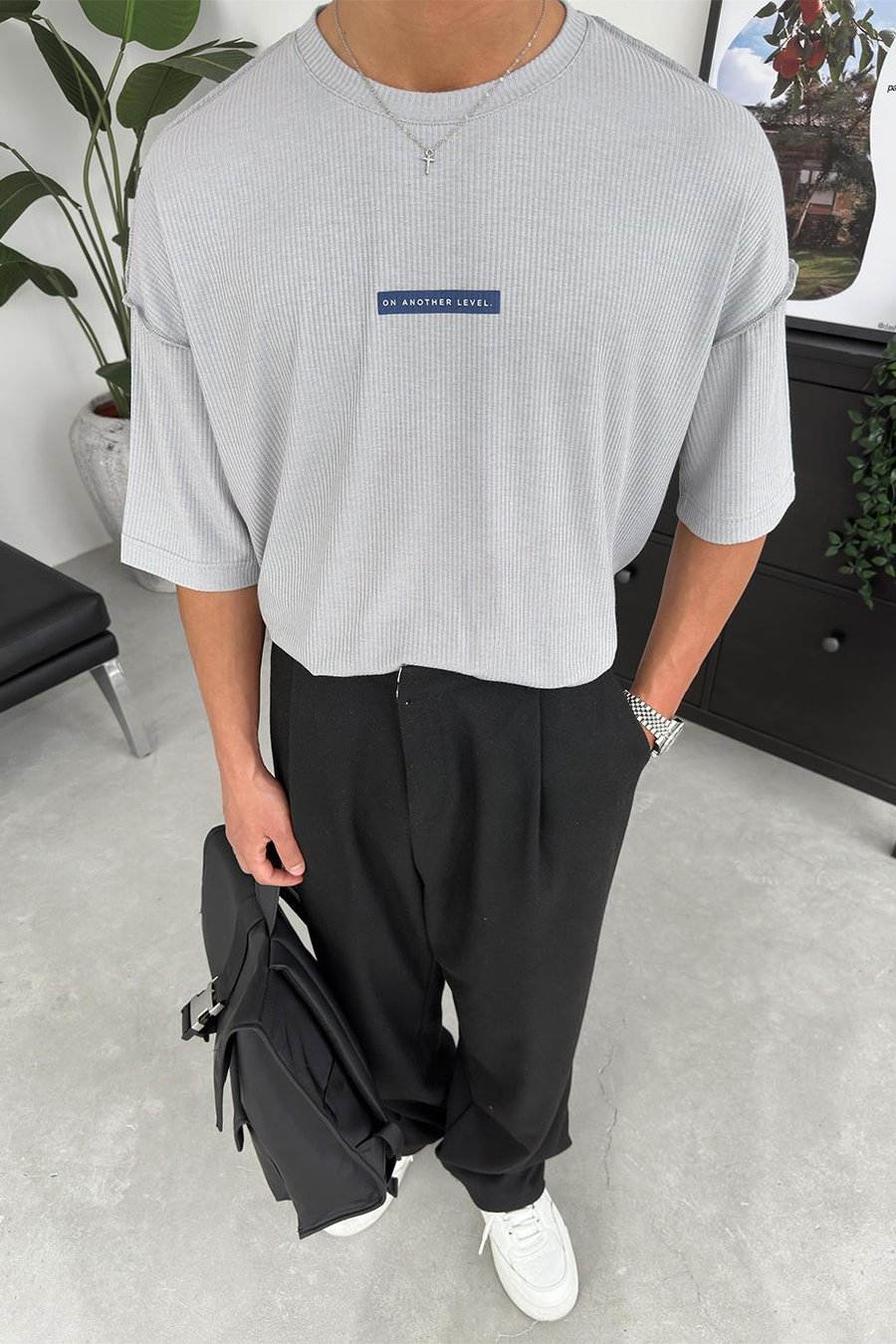 Gri Fitilli Another Level MH Oversize Tişört