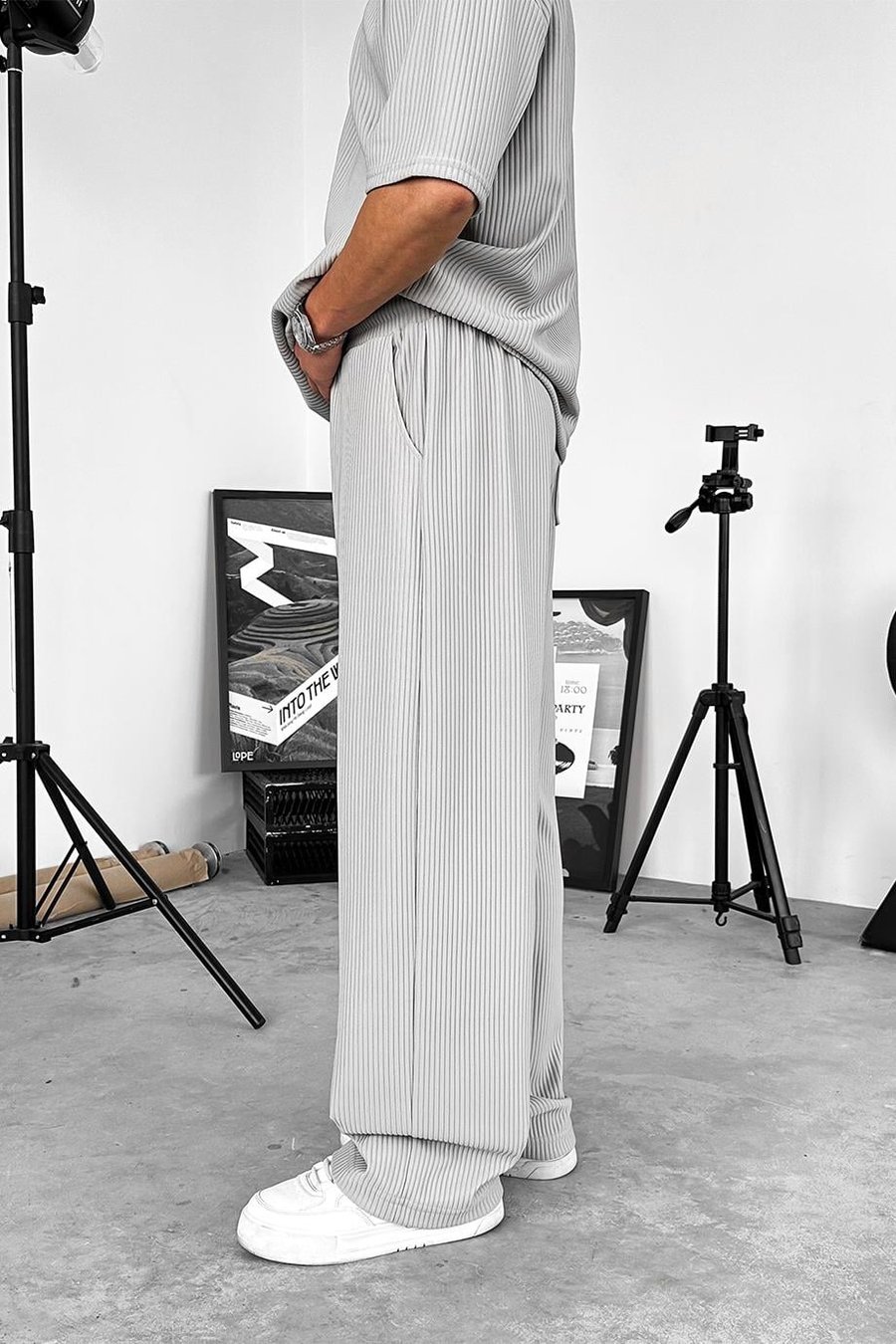 Gri Fitilli Baggy Pantolon