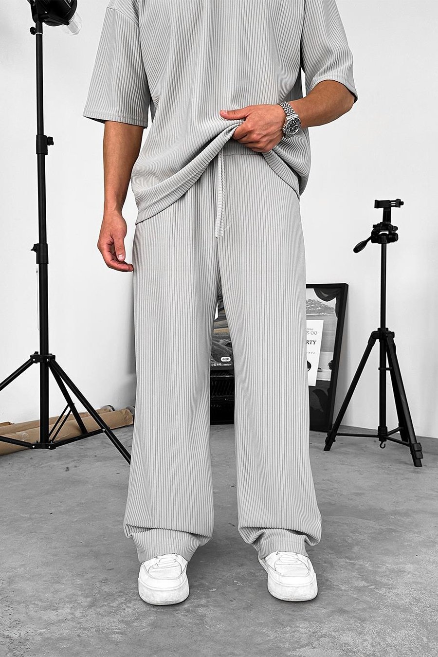 Gri Fitilli Baggy Pantolon