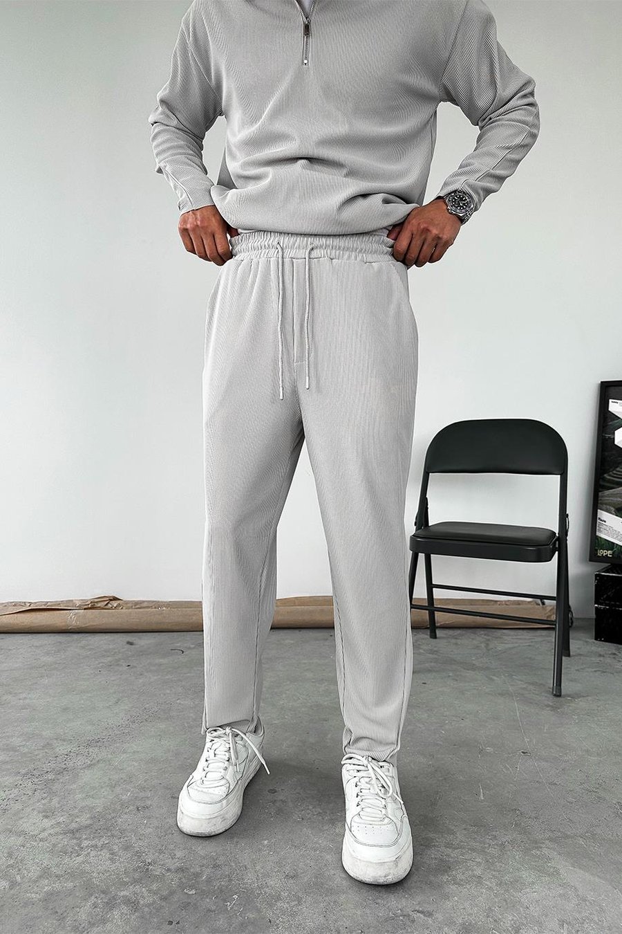 Gri Fitilli Jogger Pantolon