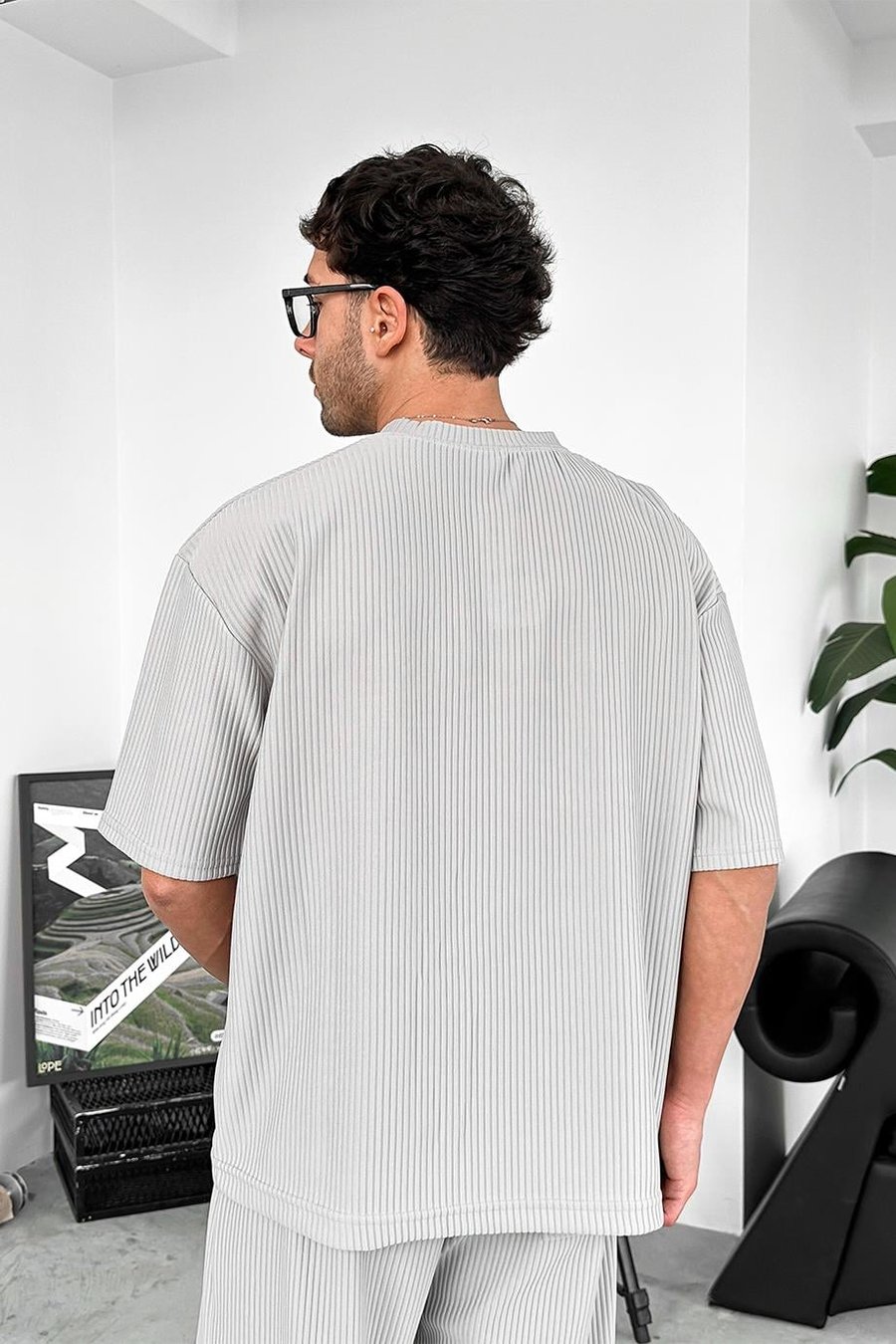 Gri Fitilli Oversize Tişört