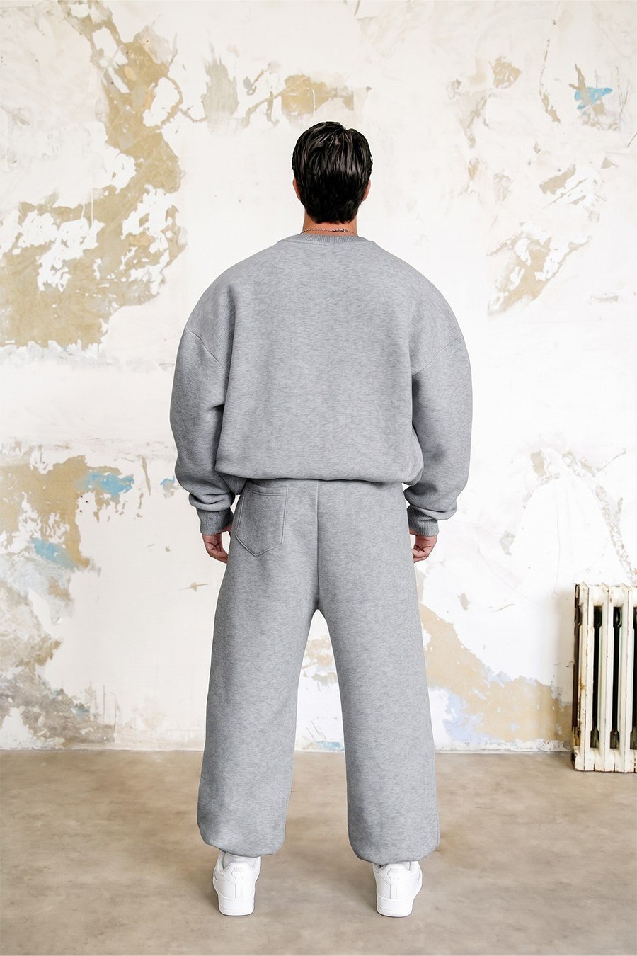 Gri Melanj Cozy Basic Kanguru Oversize Eşofman Takımı