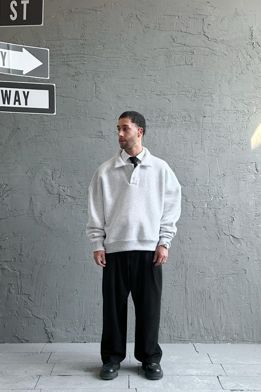 Gri Melanj Cozy Basic Oversize Polo Yaka Sweatshirt