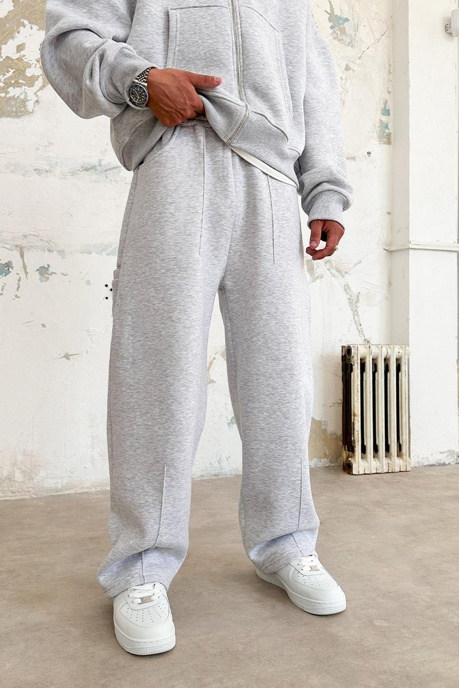 Gri Melanj Cozy Basic Pileli Baggy Eşofman
