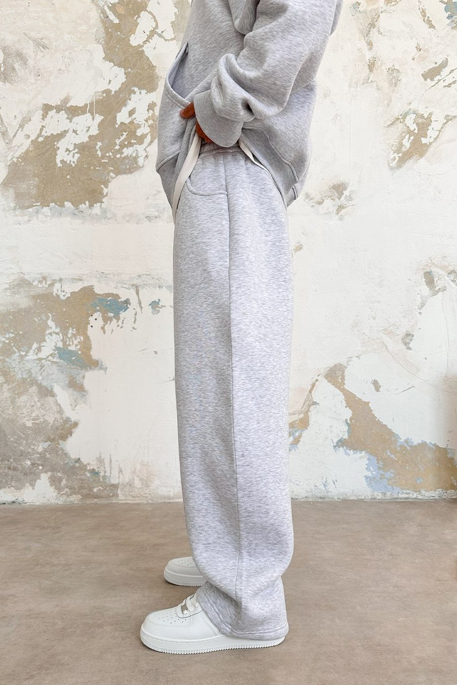 Gri Melanj Cozy Basic Pileli Baggy Eşofman