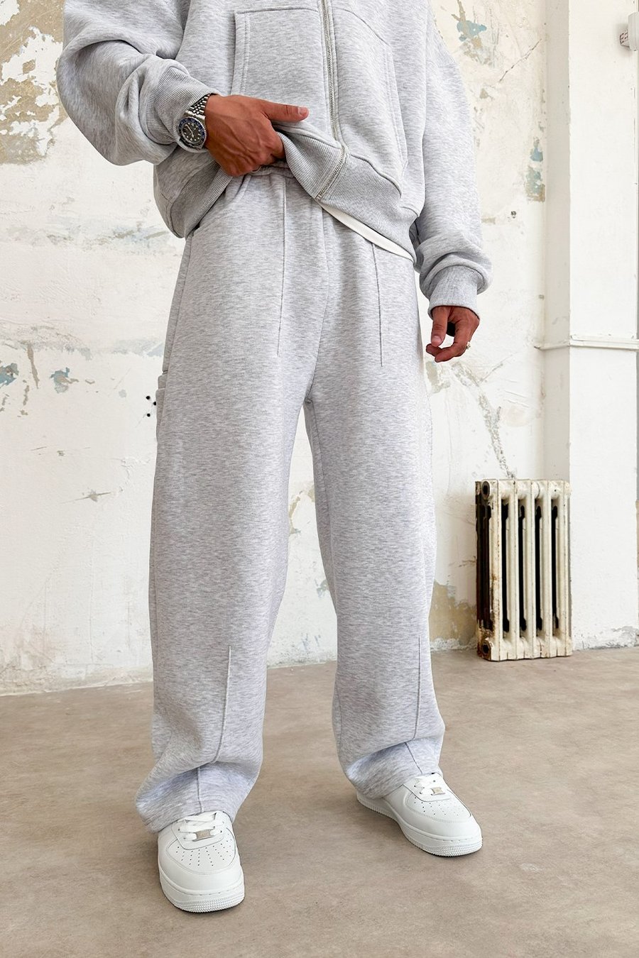 Gri Melanj Cozy Basic Pileli Baggy Eşofman