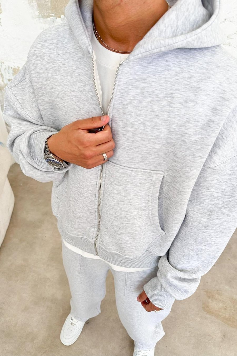 Gri Melanj Cozy Basic Tam Fermuar Oversize Sweatshirt
