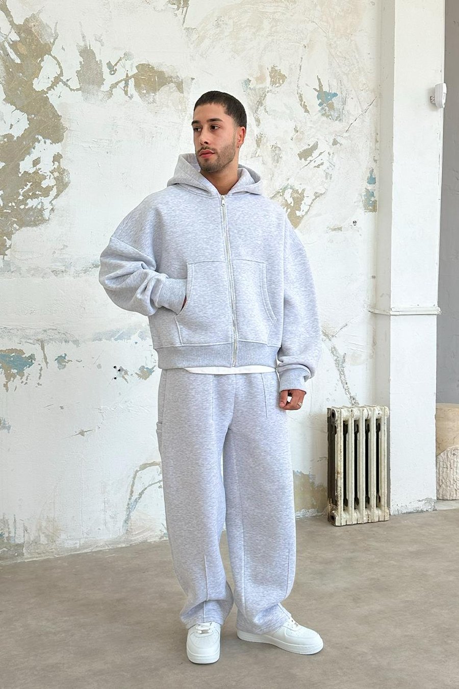 Gri Melanj Cozy Basic Tam Fermuar Oversize Sweatshirt
