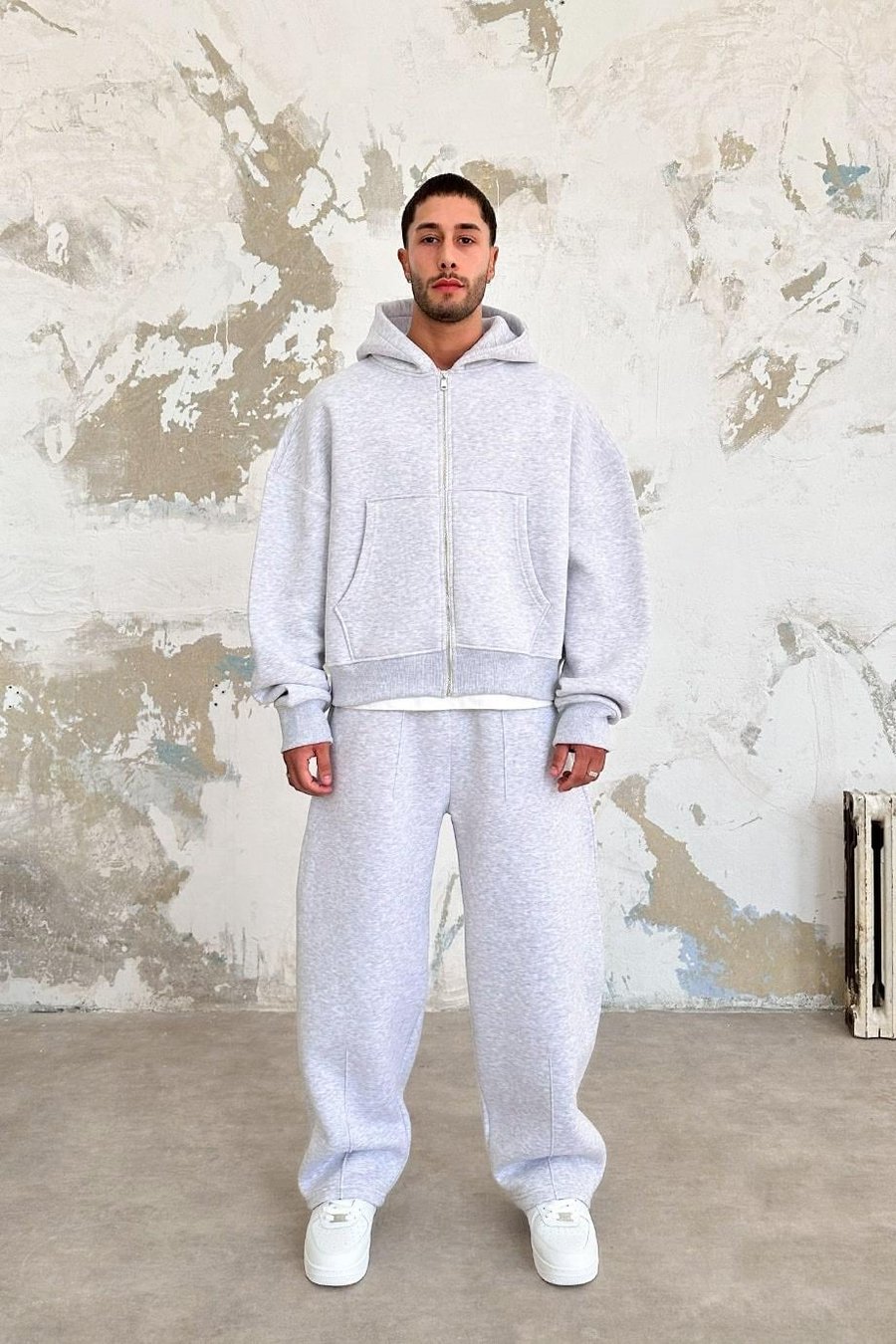 Gri Melanj Cozy Basic Tam Fermuar Oversize Sweatshirt