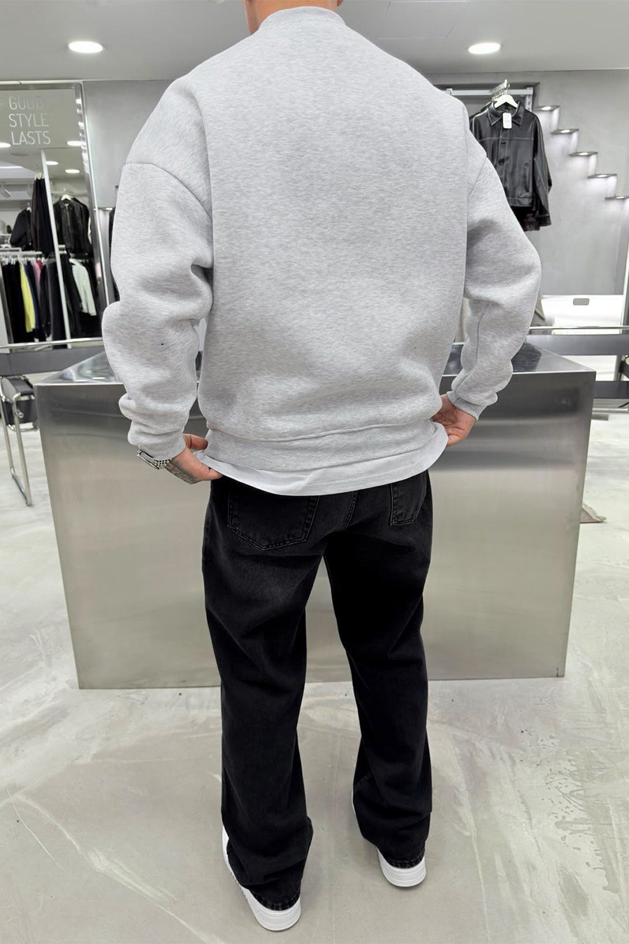 Gri Melanj Half Nakışlı Oversize Sweatshirt