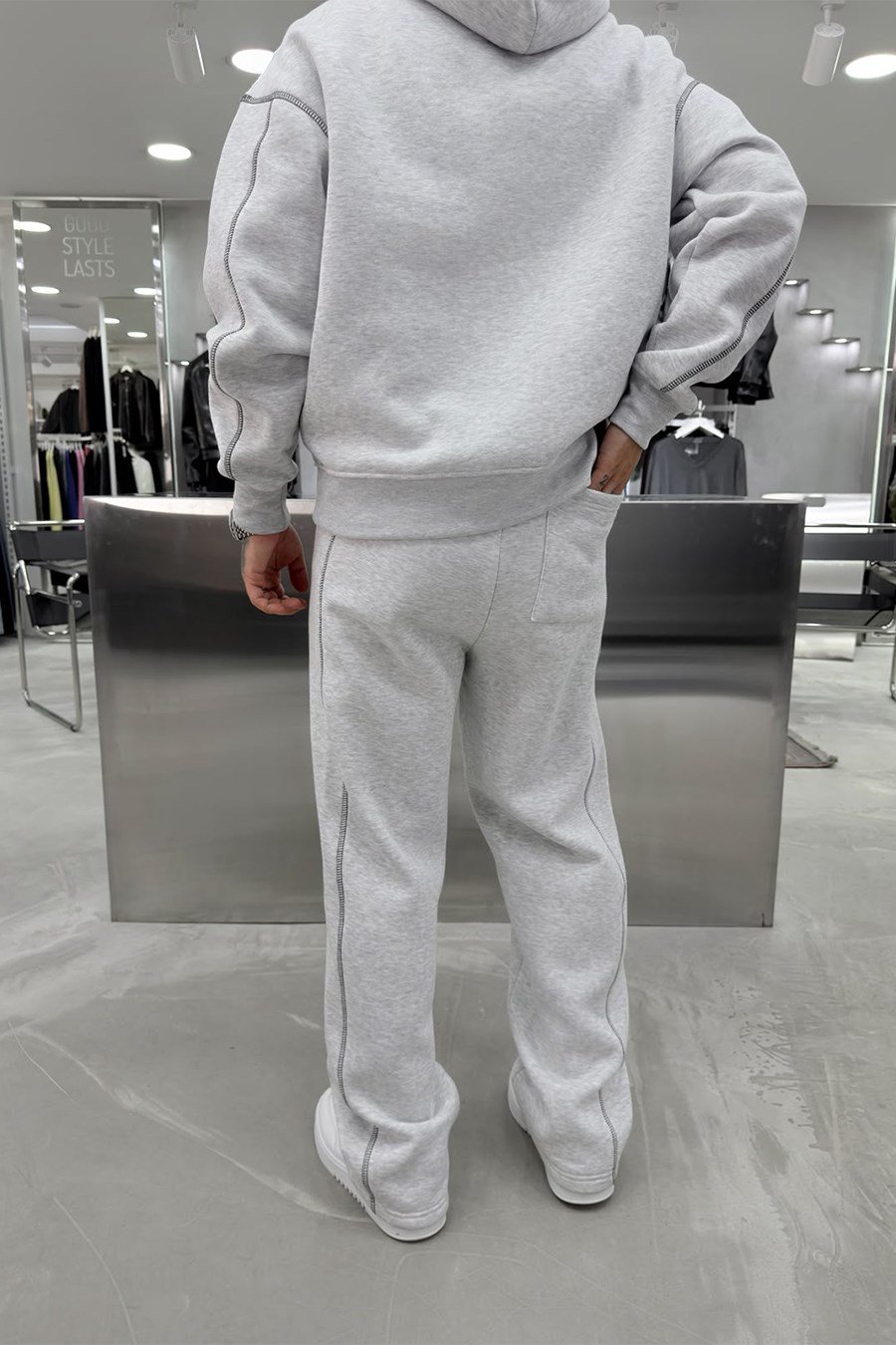 Gri Melanj Ravage Nakışlı Oversize Eşofman Takımı