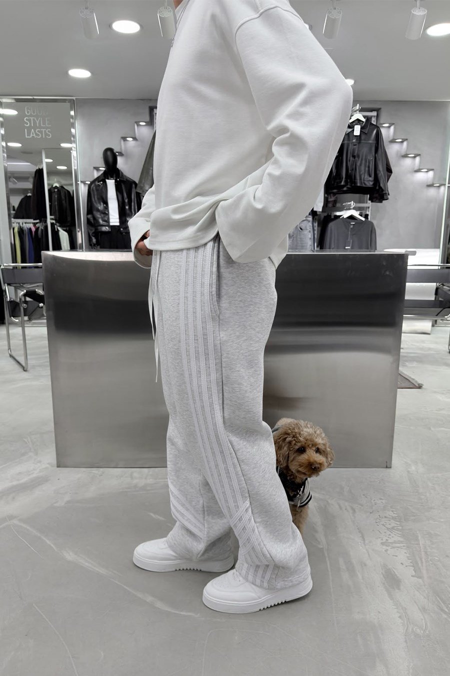 Gri Melanj Şerit Detaylı Şardonlu Baggy Eşofman