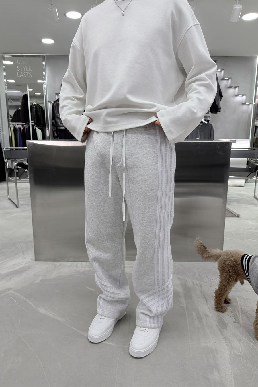 Gri Melanj Şerit Detaylı Şardonlu Baggy Eşofman