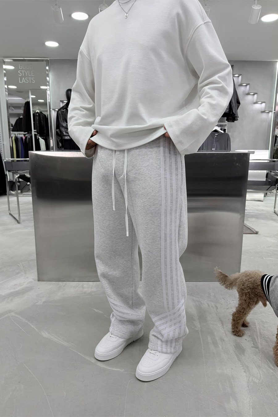 Gri Melanj Şerit Detaylı Şardonlu Baggy Eşofman