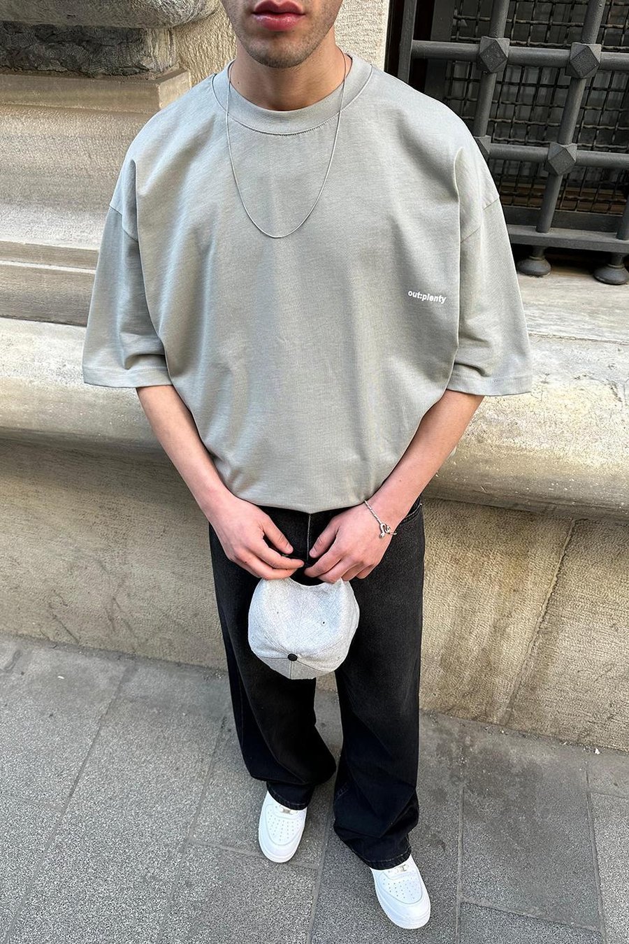 GRİ Minimalism OUTPLENTY PREMİUM Oversize Tişört