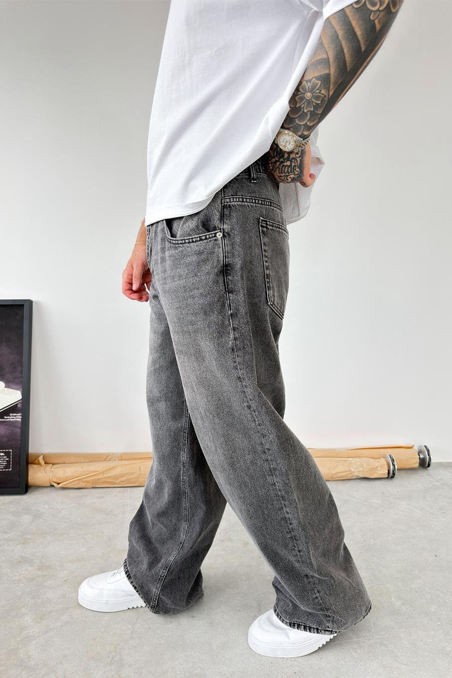 Gri Old School Baggy Pantolon