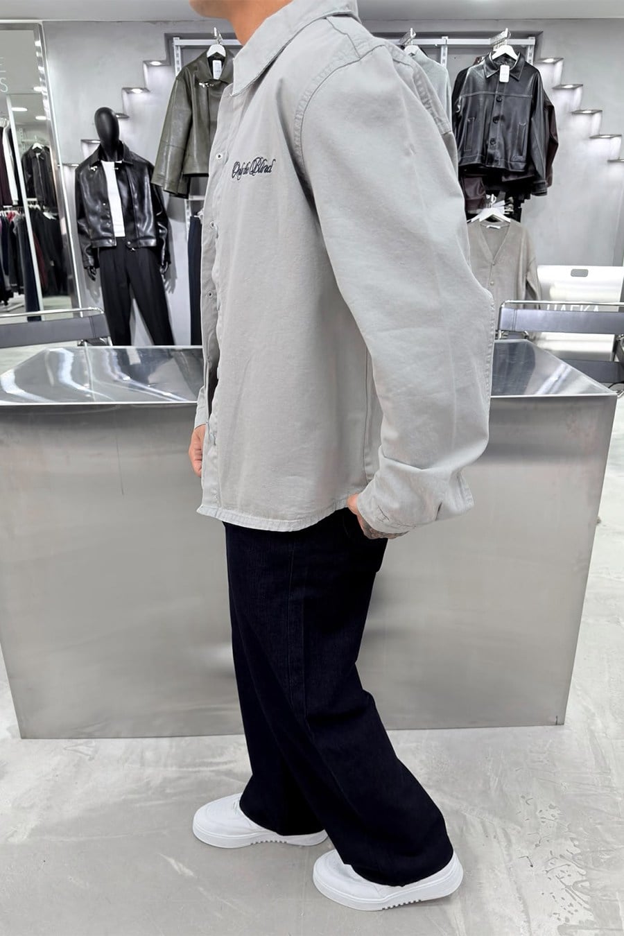 Gri Only Nakışlı Gabardin Oversize Ceket