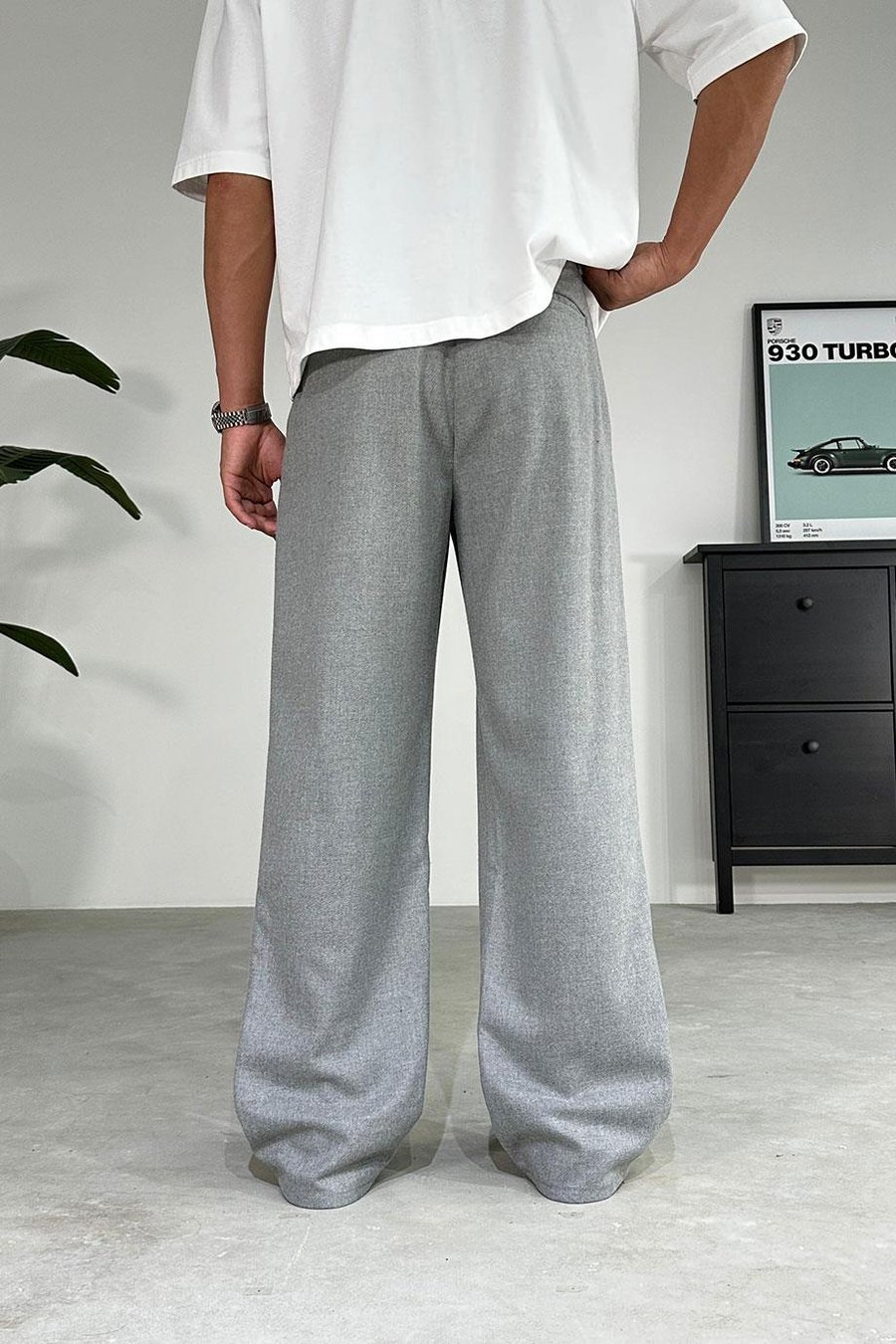 GRİ Pile Detay 01 Baggy Kumaş Pantolon
