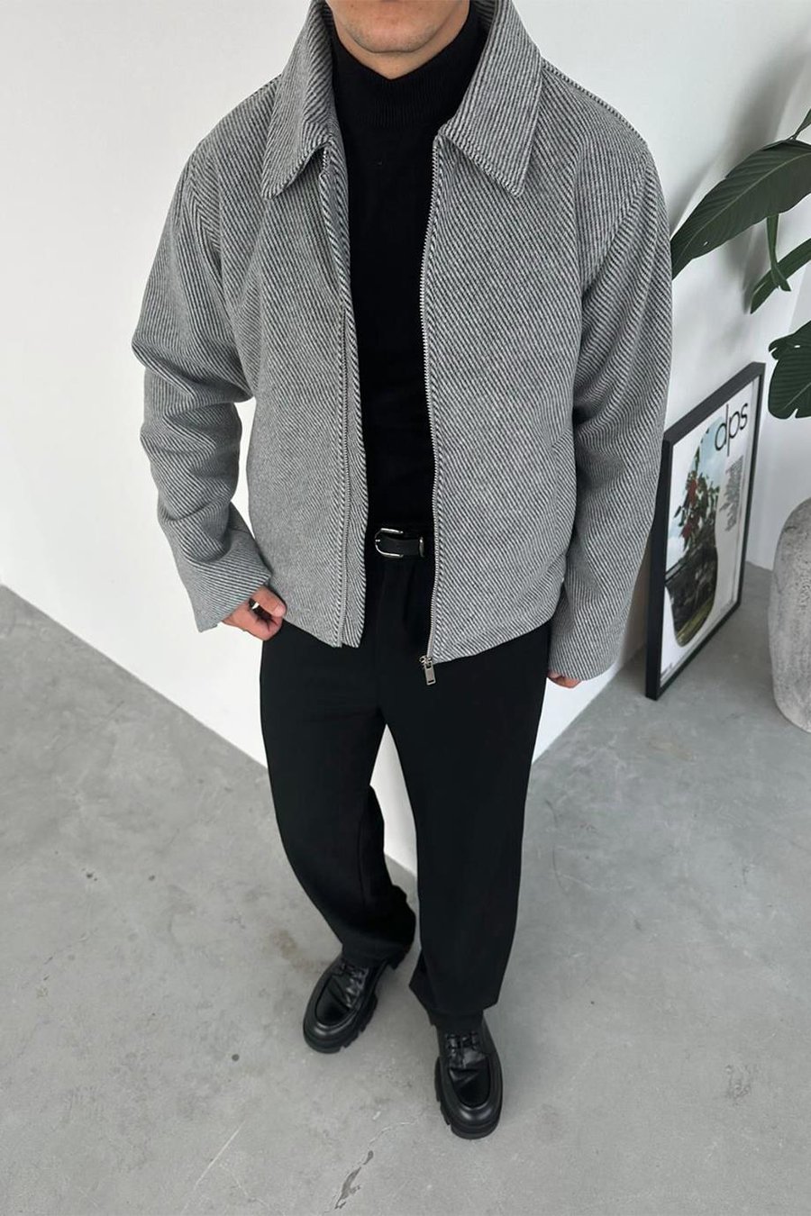 Gri Premium Kaşe Kumaş Relaxed Ceket