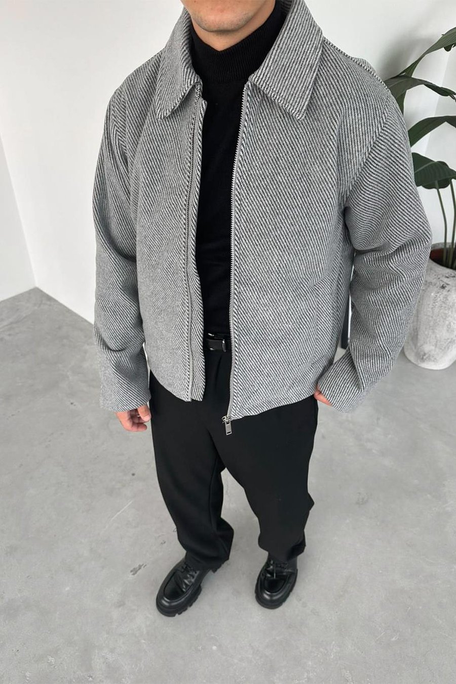 Gri Premium Kaşe Kumaş Relaxed Ceket