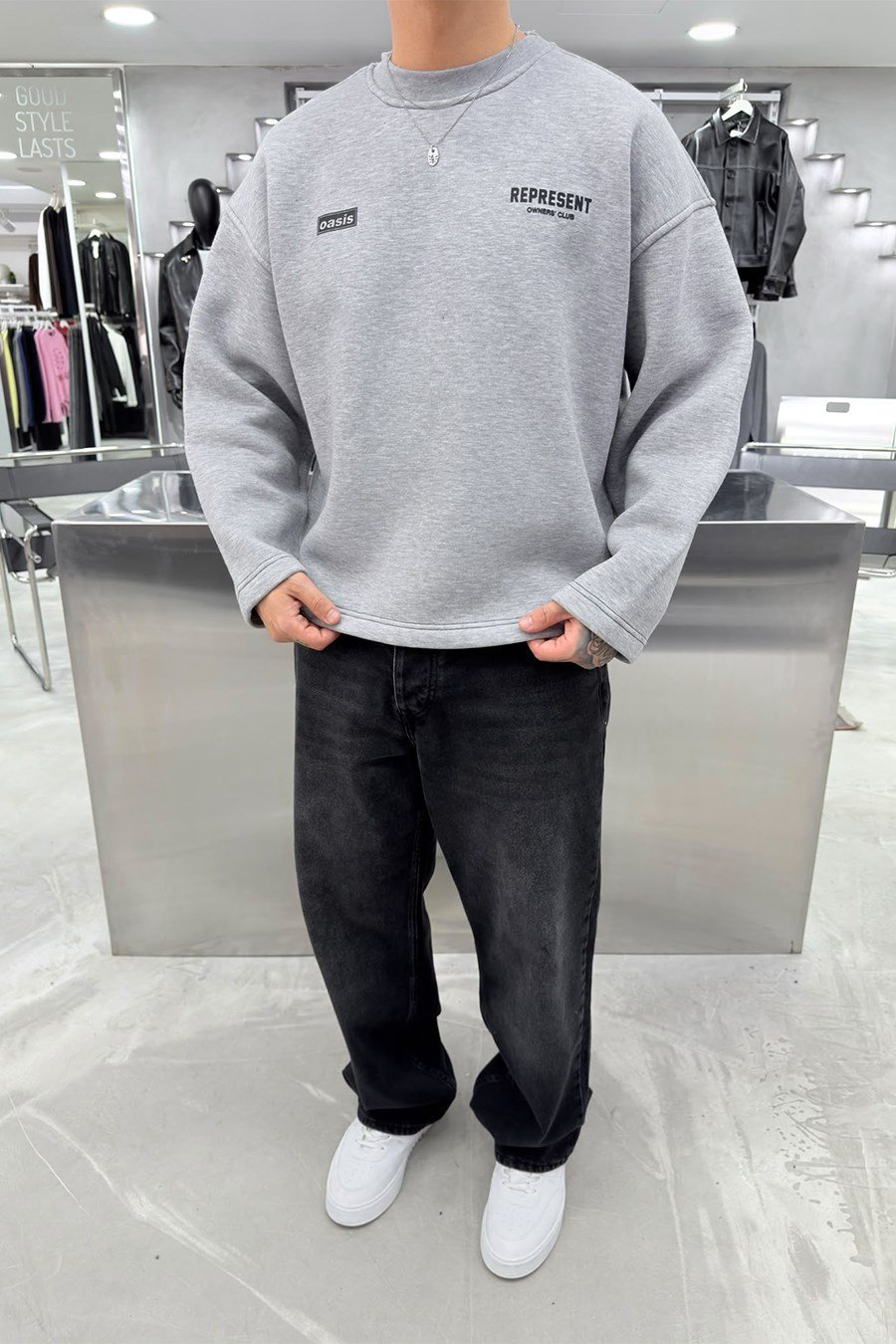Gri Represent Baskılı Boxy Kalıp Sweatshirt