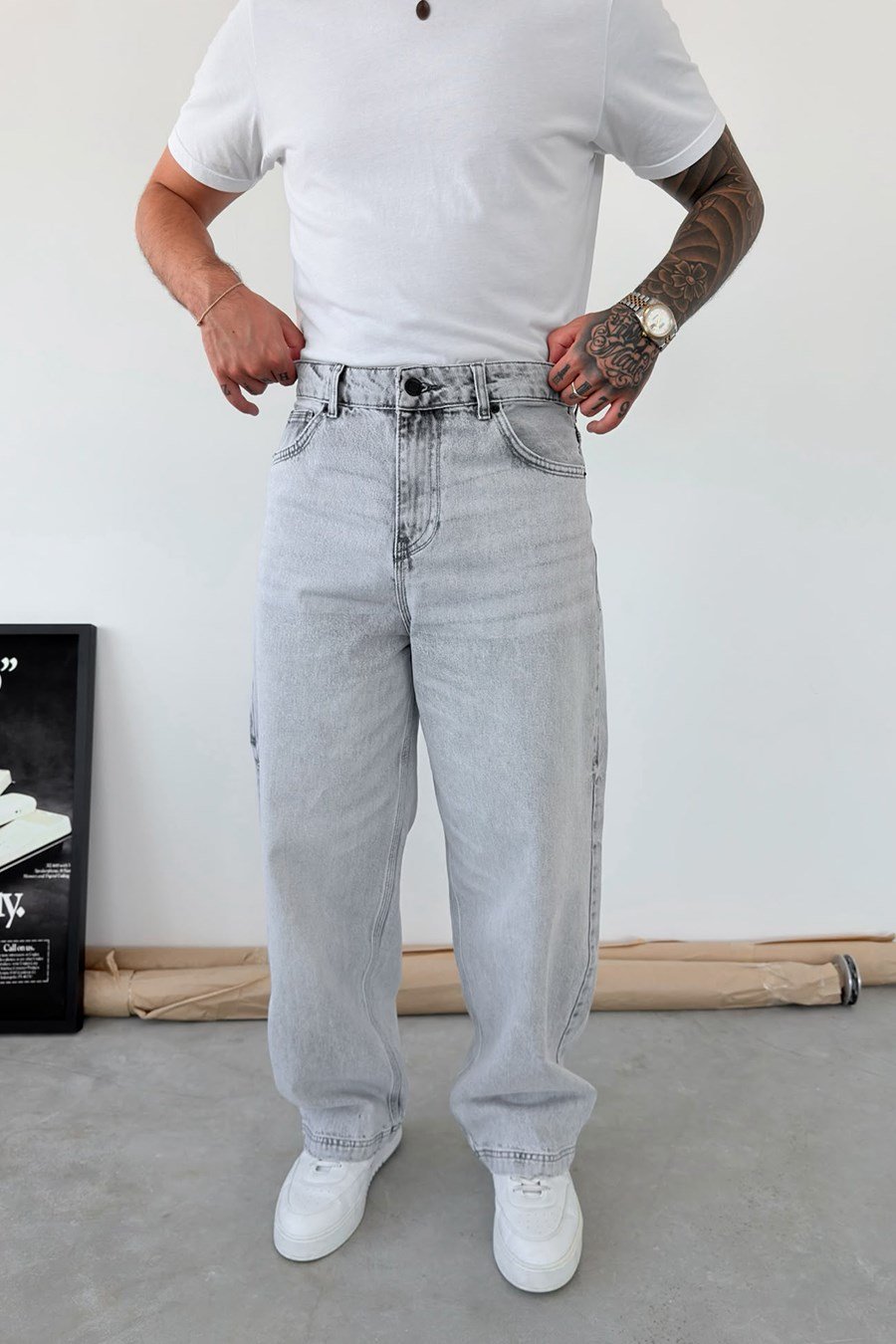 Gri Soft Degrade Süper Baggy Pantolon