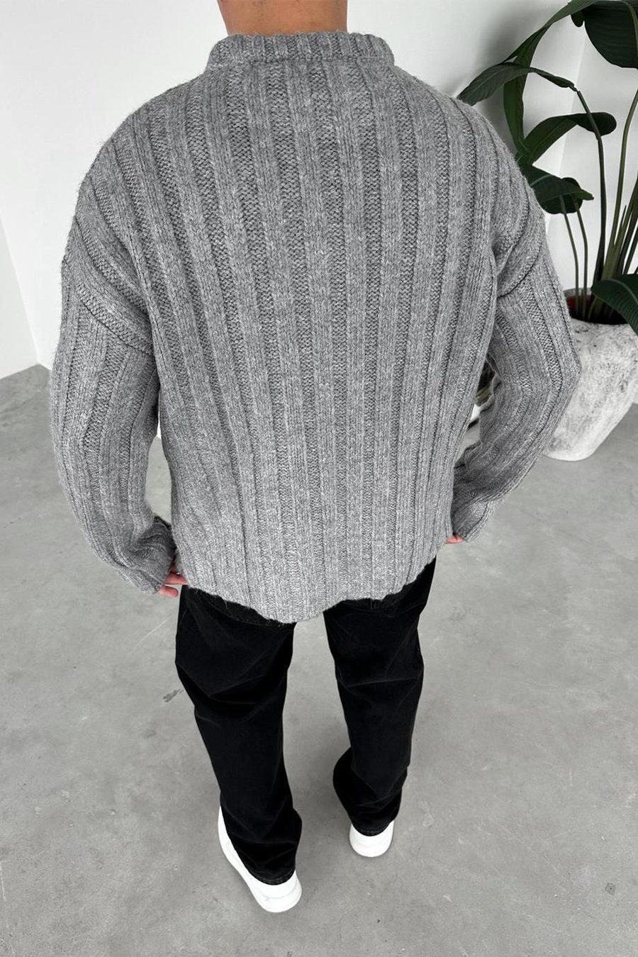 Gri Soft Premium Örme Relaxed Triko Kazak