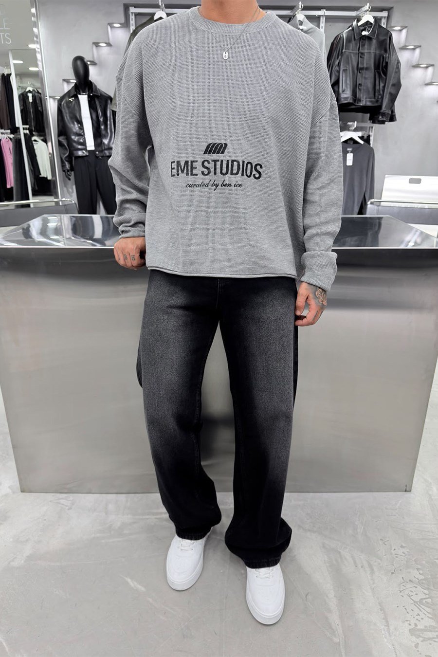 Gri Studios Baskılı Boxy Fit Triko Kazak