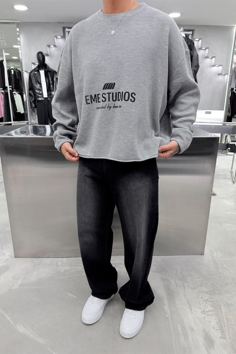 Gri Studios Baskılı Boxy Fit Triko Kazak