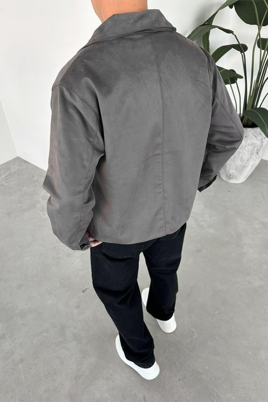 Gri Süet Kumaş Basic Relaxed Ceket