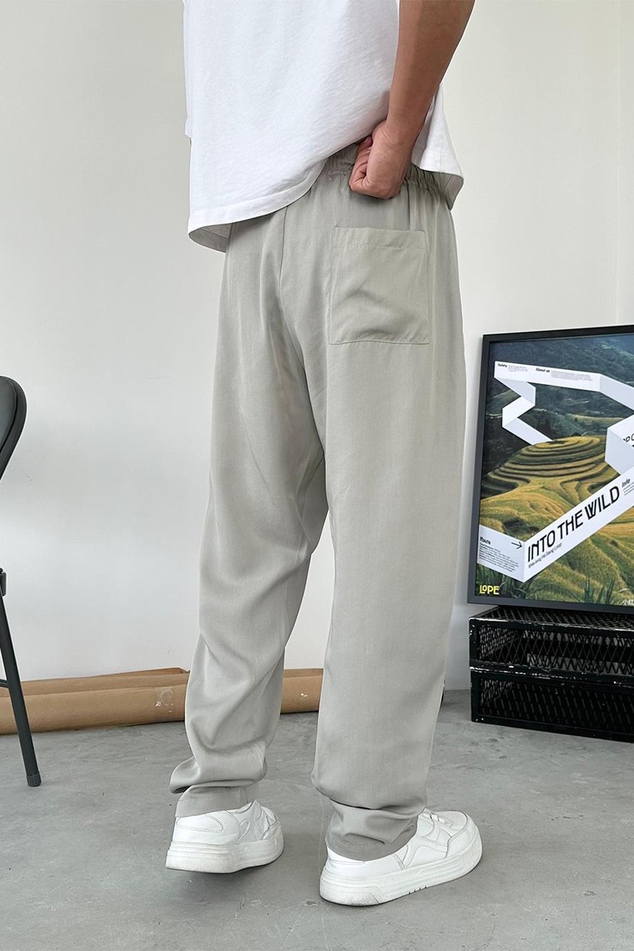 Gri Tensel Kumaş Basic Baggy Pantolon