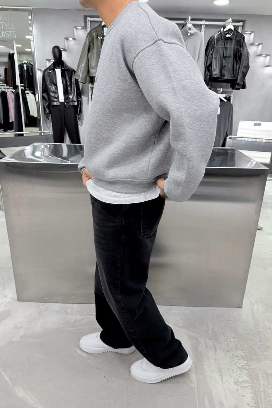 Gri Workship Baskılı Boxy Fit Sweatshirt