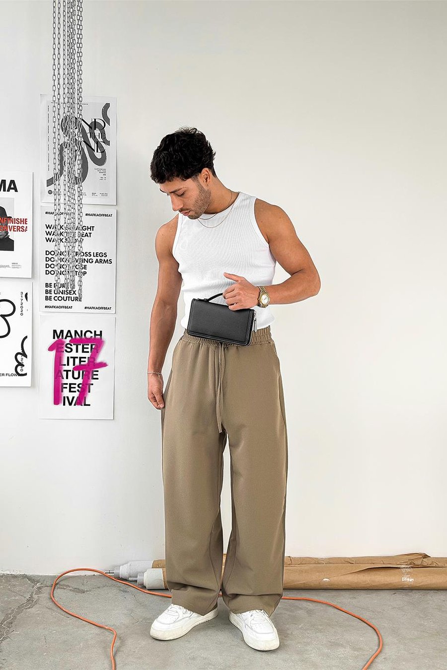 Haki Basic Beli Lastikli Baggy Kumaş Pantolon