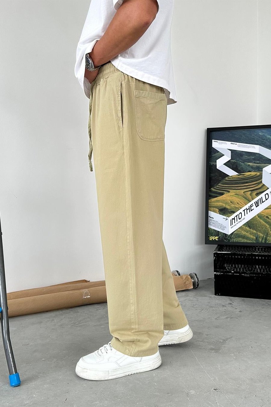 Haki Basic Gabardin Beli Lastikli Pantolon