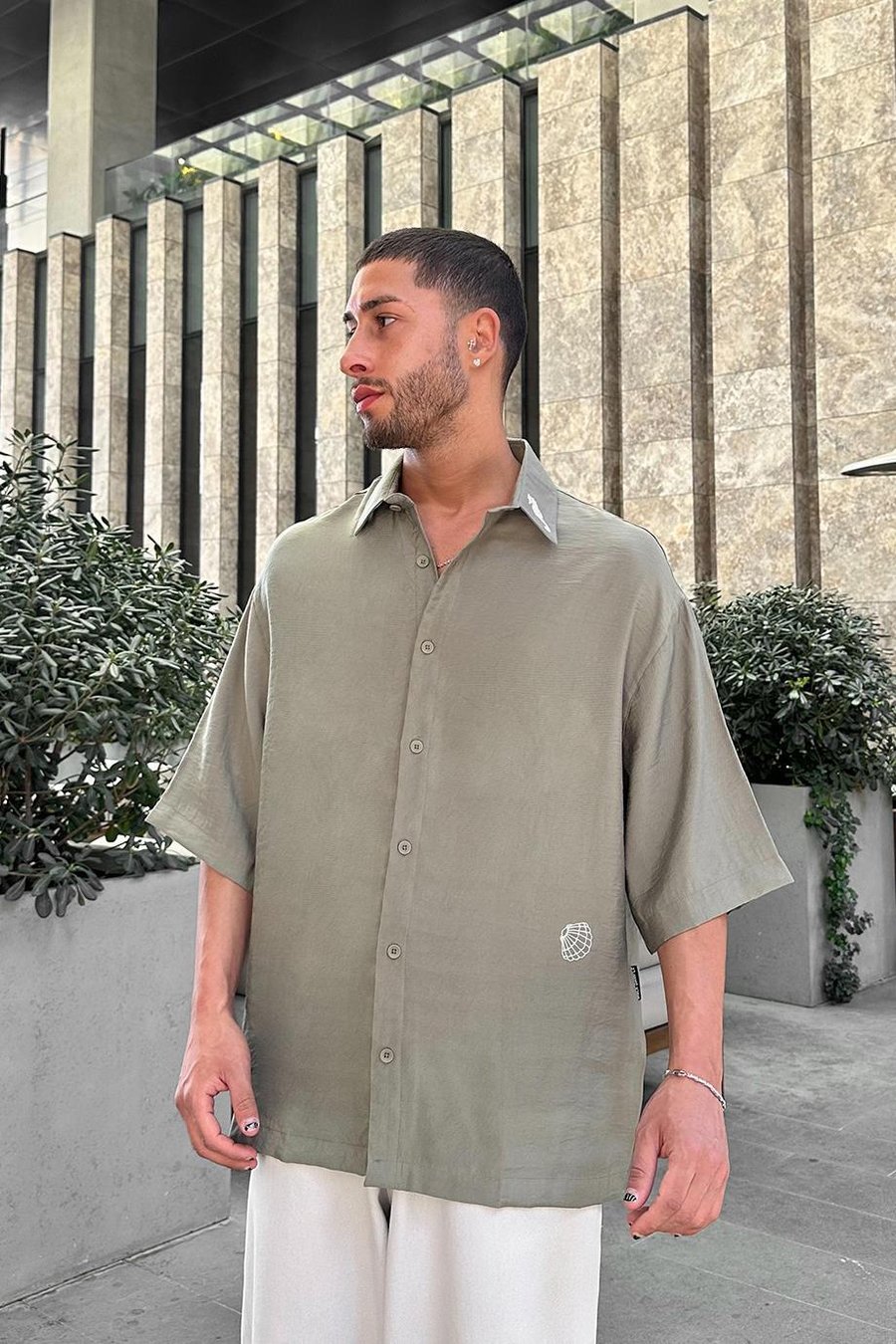 HAKİ Deniz Atı Nakış Detay BS Oversize Gömlek